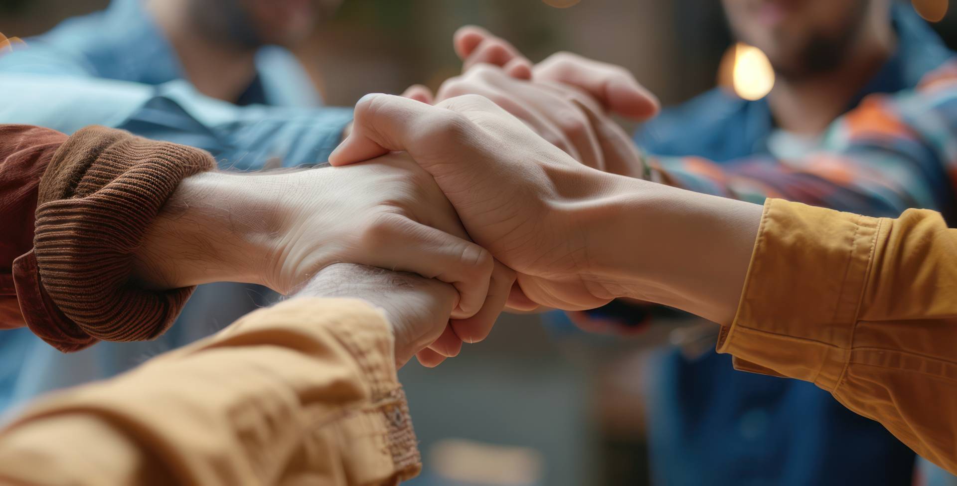 Two people hold hands to represent community support and Humanity Investment Group's mission.