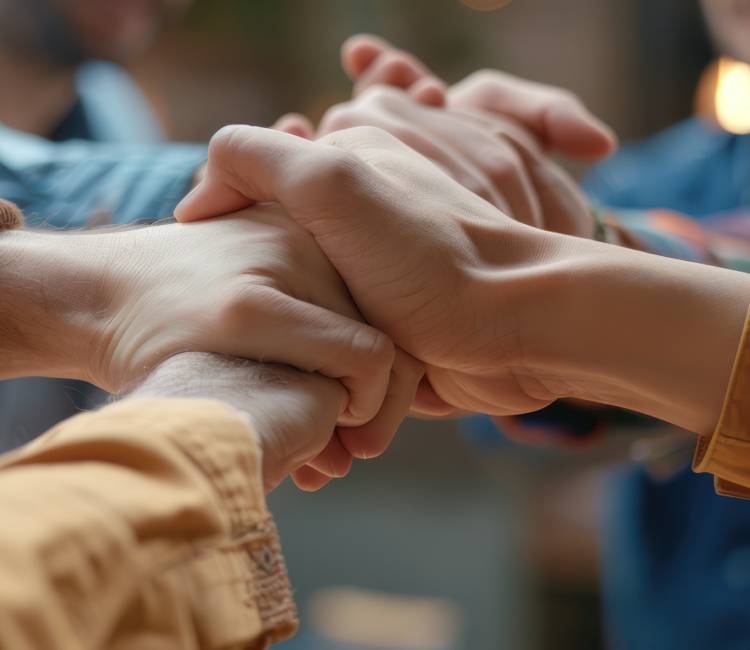 Two people hold hands to represent community support and Humanity Investment Group's mission.